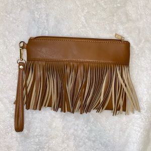 Cute brown fringe small hand purse